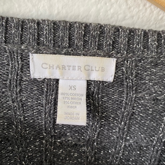 107. Grey with Silver V-Neck Long Sleeve Knit Sweater - Picture 10 of 14